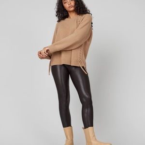 Spanx medium chocolate brown faux leather croc shine leggings